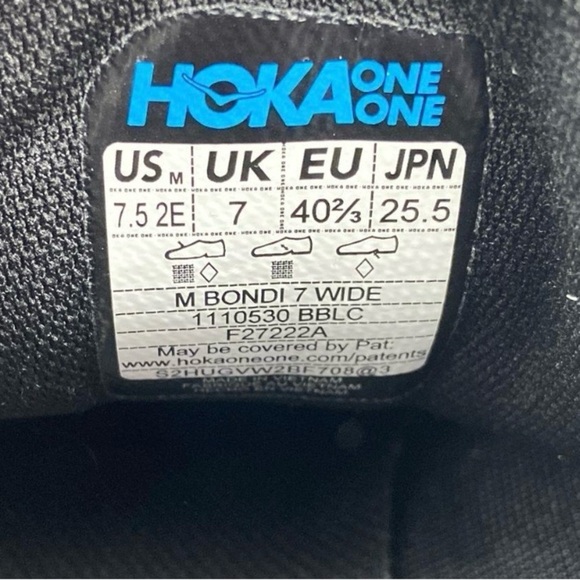 HOKA BONDI 7 WIDE (1110530-BBLC) All Black NWOB Men’s 7.5 2E or Women’s 9.5 2E - Picture 13 of 15